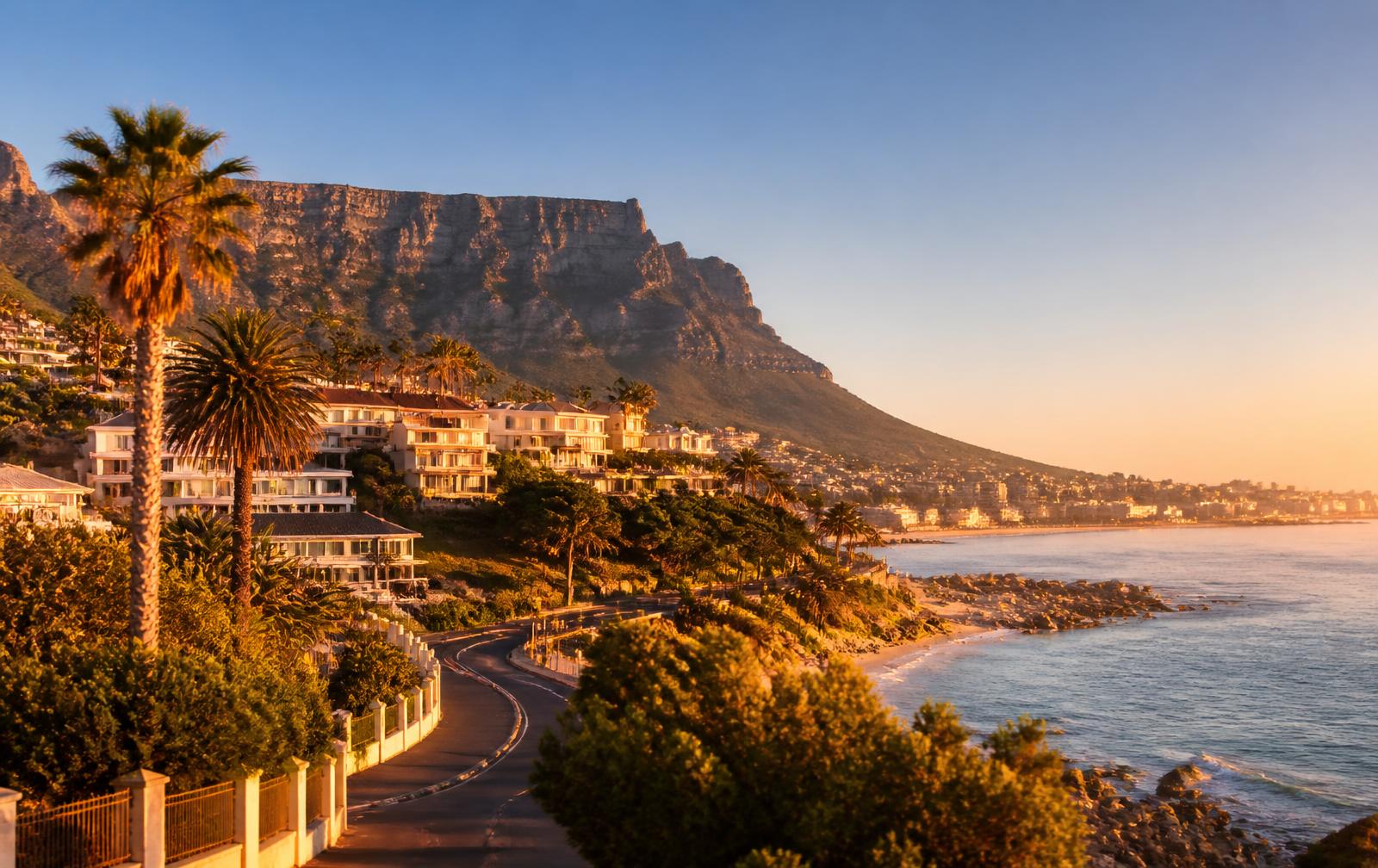 Table Mountain above the Cape Town coastline at sunset